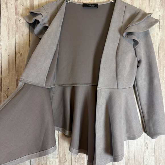 Akira Ruffled Sleeve Faux Suede Peplum Jacket - Picture 6 of 9